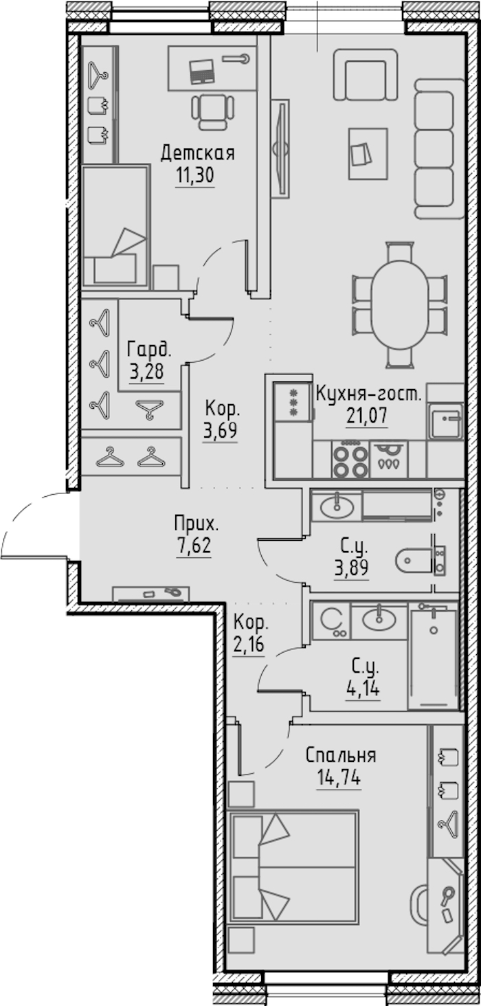 2-комнатная квартира 71.89 м², 3/7 эт., ЖК «LEGENDA Сампсониевский 32»
